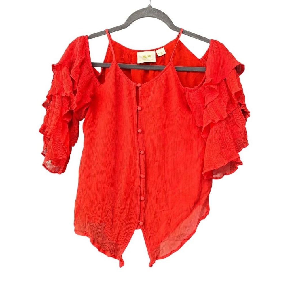 Maeve Anthropologie Women's XS Orange Off Shoulder Ruffle Blouse